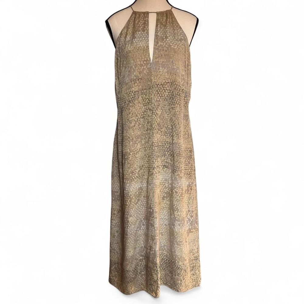 ANNE KLEIN VTG Printed Silk Blend Halter Tie Neck Keyhole Maxi Dress 14